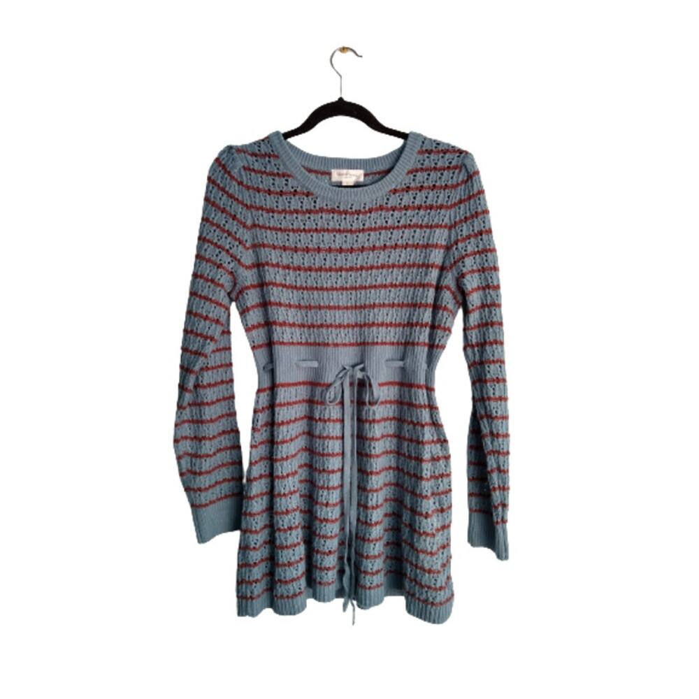 Motherhood Maternity Tunic Sweater Size Large Blue with Red Stripes High Waist
